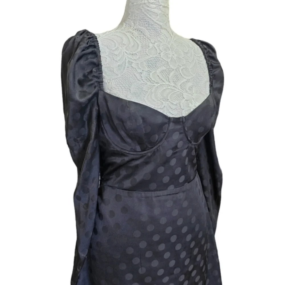 Lovers + Friends Katri Jacquard Puff Sleeve Cocktail Polka Dot Dress Black Med - Picture 7 of 12